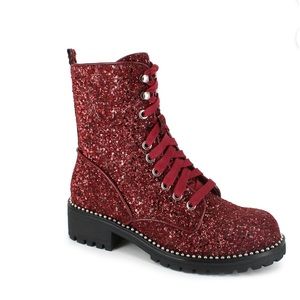 NEW Portland Womens Burgundy Glitter Lace Up Boots - size 7.5